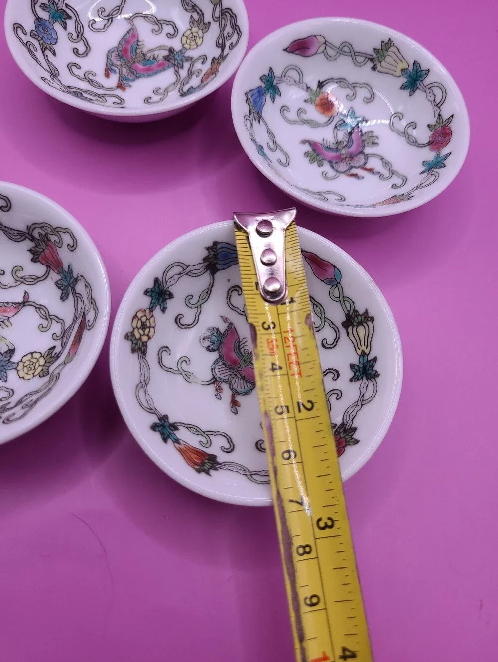 Mid Century Jingdezhen Zhongguo Butterfly Dipping Sauce Bowl Set Hand Painted 4